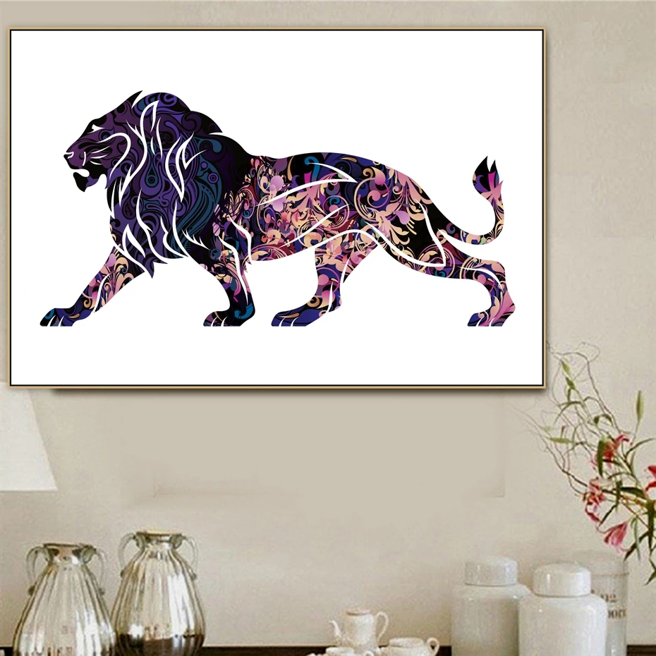 Холст для живописи Wall Art HD печать плакатов 1 шт. с принтом Лев и коллаж современный