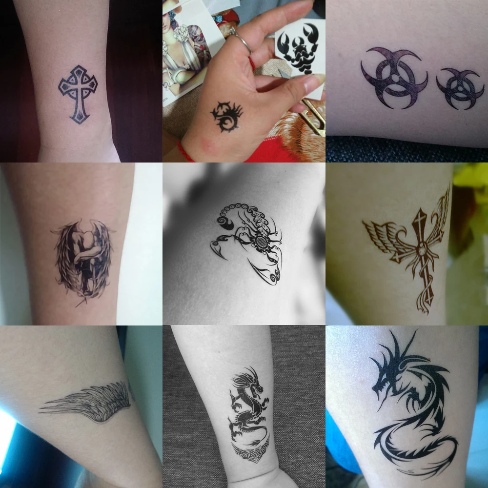 30Pcs/Lot,Waterproof Temporary Fake Tattoos Stickers,Water Transfer, Black Dragon Skull for Women,Men,Cool,Totem,Body Art,Makeup