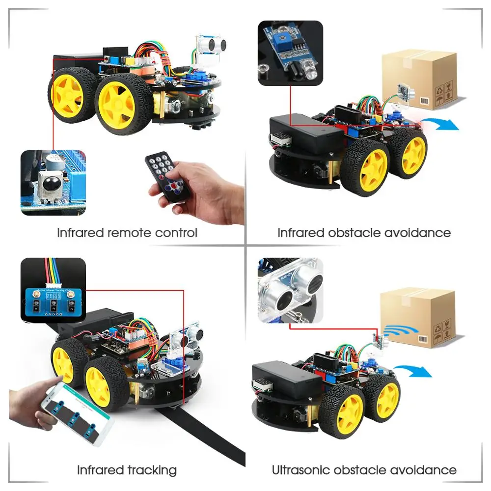 Keywish 4WD робот-машинки для Arduino Starter Kit умный автомобиль приложение RC робототехники обучающий комплект обучающий ствол игрушка малыш урок+ видео+ код