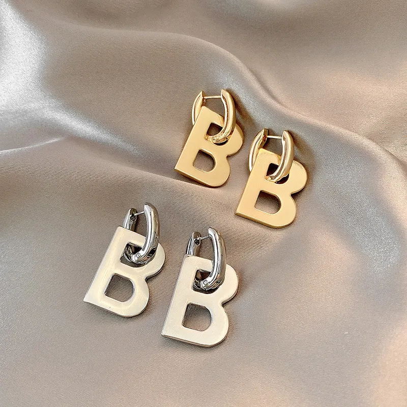 High Quality Letter B Drop Earrings for Women Men Trendy Elegant Korean Minimalist Gold Silver Color Statement Earrings Jewelry - Image 4