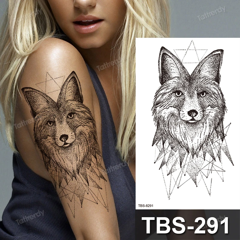 Sketch Flowers Black Temporary Tattoo Stickers Waterproof Thigh Arm Body Tattoo Sleeve Anime Snake Fox Lion Dark Designs Women