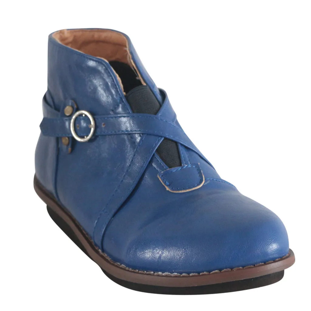 blue leather ankle boots womens