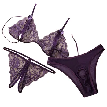 

New Design Plus Size Men's And Women's Valentine's Day Couple Lace Thong solid Underwear Three-piece Gift for lover