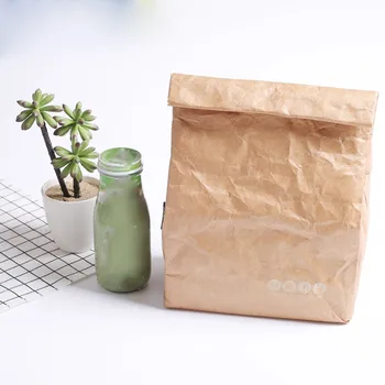 

2020 Environmentally Lunch Bag Waterproof Kraft paper Bags Cooler working Picnic Food Lunch Box Bag For Women Ladies Men
