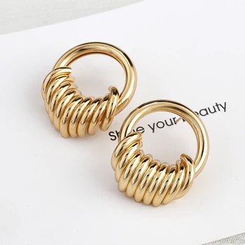 

AENSOA 2020 Handmade Metal Gold Color Geometric Twist Big Round Drop Earrings For Women Fashion Dangle Earrings Party Jewelry