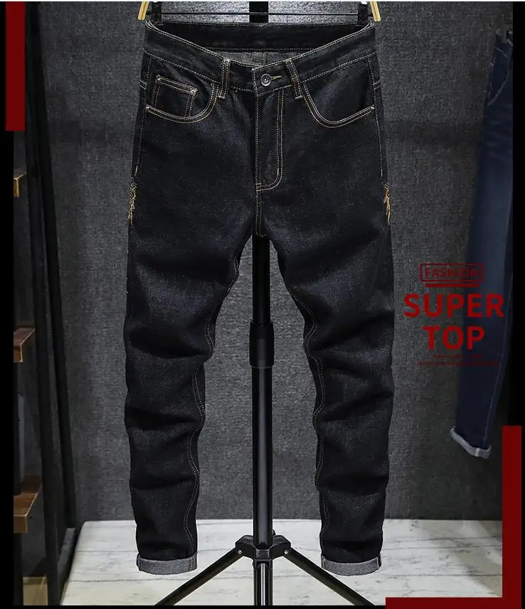 Мужские обтягивающие джинсы с японским узором Ukiyo-e, джинсы с вышивкой карпа, Стрейчевые хлопковые джинсовые повседневные штаны в стиле хип-хоп, Размер 29-40