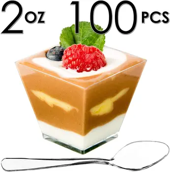 100 x 2oz Mini Dessert Cups with Spoons 1