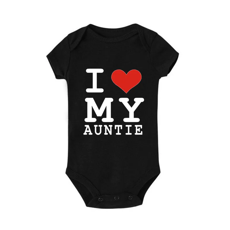 Черный Летний детский комбинезон с надписью «I Love My Auntie»; хлопковый комбинезон с короткими рукавами для маленьких мальчиков и девочек; цветная летняя одежда для малышей - Цвет: Черный