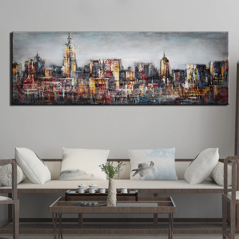 

Abstract Picture 1 Panel Canvas Wall Art Vintage City View Oil Painting Landscape Poster and Prints Wall Picture for Living Room
