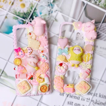 

For Samsung S20 Ultra DIY Case Note 8/9 3D Pig Phone Cover Galaxy S8/s9/s10+ Handmade Cream Shell Note 10 Plus Cute Girl Gifts