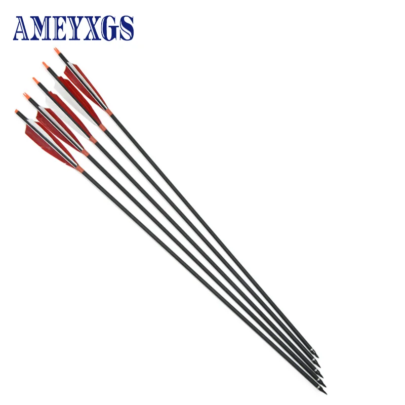 

6/12pcs Spine 500 Archery 31.5" Archery True Feather Carbon Arrow Hunting Target Points For Recurve Compound Bow Longbow Shoot