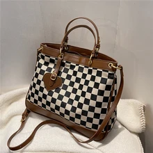 

Trendy Weaving Cloth Checkered Tote Handbags For Women Brand Designer Large Capacity Work Ladies Shoulder Crossbody Bags 2021