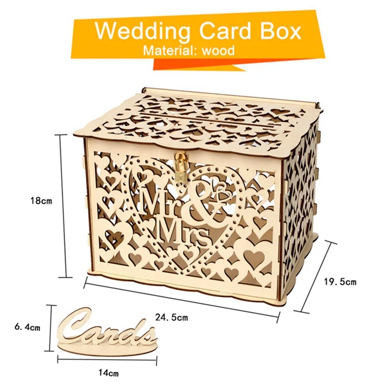 QIFU рустикальная коробка для свадебных карточек, Подарочная деревянная коробка для свадебных карточек с замком, украшение для свадебного стола, свадебные приглашения - Цвет: Cards box Style 2