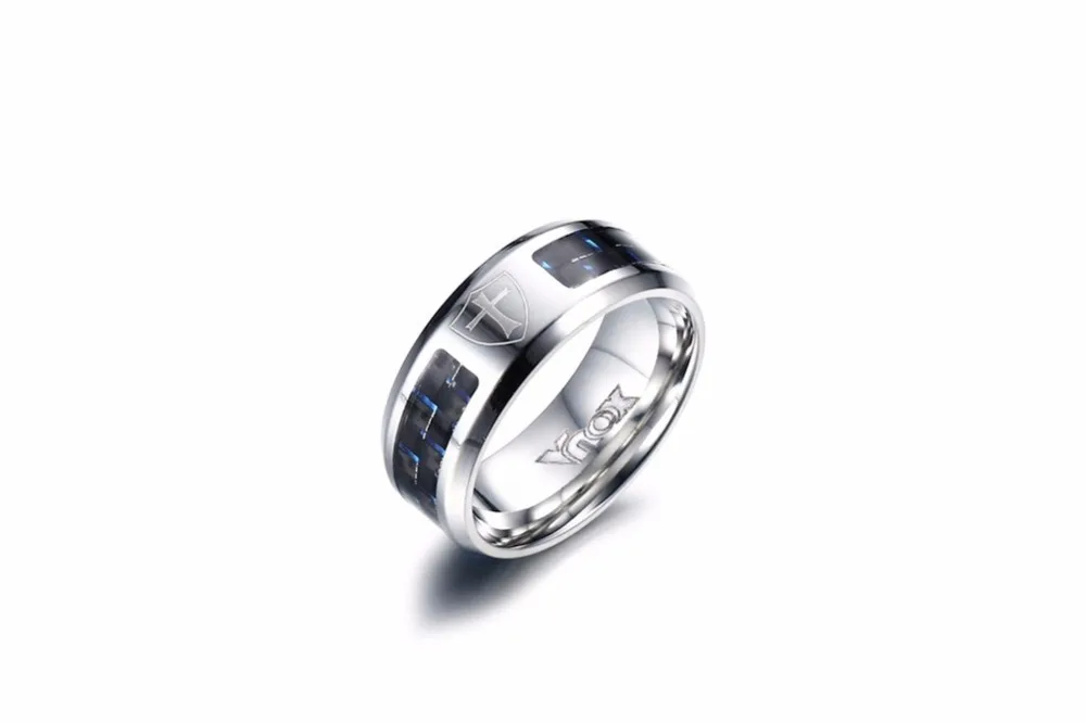 Mens Rings Stainless Steel Black and Blue Carbon Fiber Inlay Corss Wedding Band Ring Men Fashion Jewerly Accessories Anel Aneis Masculinos Anillos 16