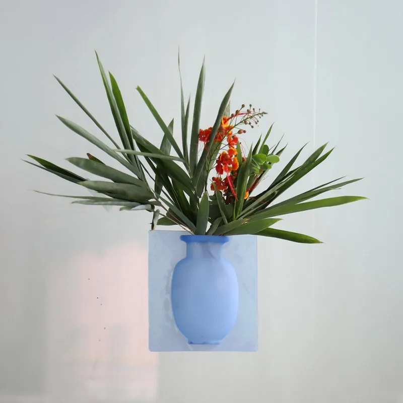 

Home Decoration Wall Mount Silicone Flower Pot Vase Wall Decor Sticker Flower Vase Office