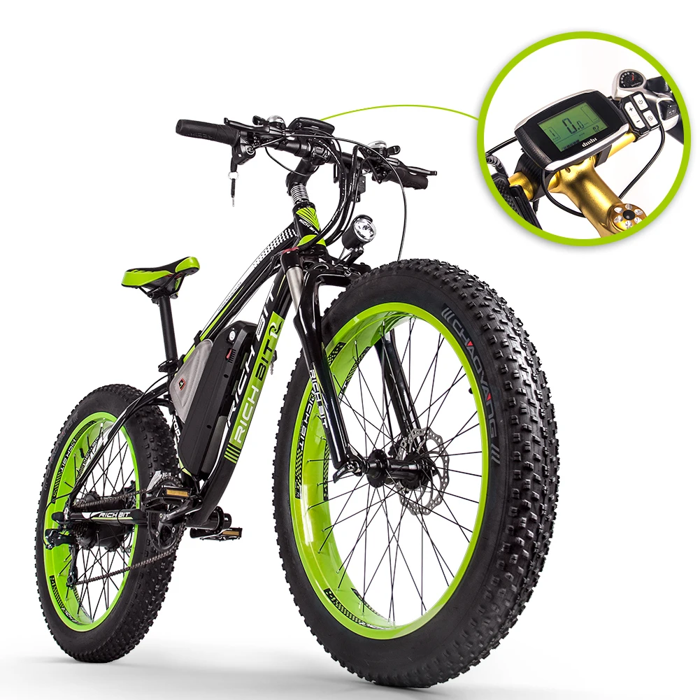 [EU Direct] RICHBIT TOP-022 48V 1000W 17Ah 21-Speed Mountain Snow Electric Bike Fat Tire 26inch Electric Bicycle Green