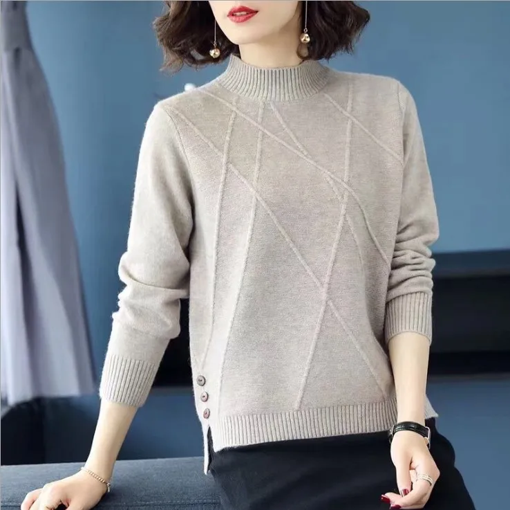 Skup DANJEANER jesień zima kobiety sweter z półgolfem urząd Lady stałe sweter z dzianiny w stylu casual podstawowe dzianiny eleganckie swetry