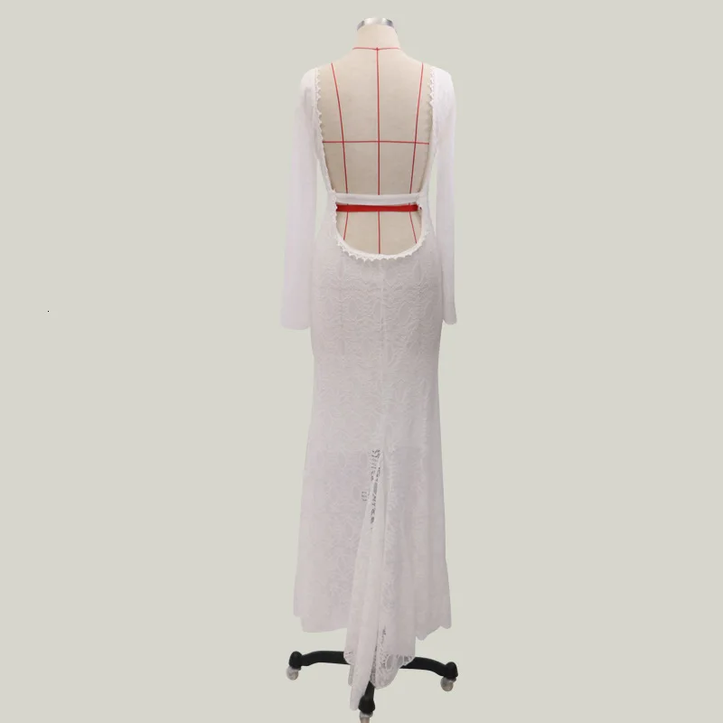 Сексуальные вечерние платья с глубоким v-образным вырезом и длинными рукавами, с открытой спиной, Кружевное белое женское свадебное платье с коротким шлейфом