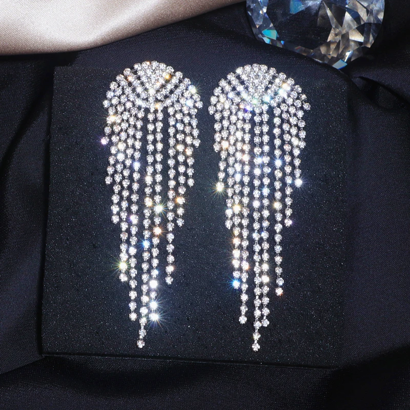 

Trendy Crystal Tassel Drop Earrings For Woman Luxury Rhinestone Long Wedding Dangle Earring Female Bohemia Jewelry 2019 New