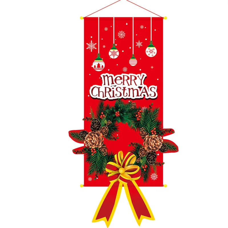 Wreath Рождественский Декор Рождественская елка Санта-эльф дверь висящий флаг стены порог, двор знак орнамент кулон рождественские украшения для дома - Цвет: Wreath