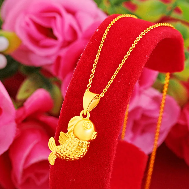 Pure Gold Color Pendant 3D Hard Sand Gold Fancy Carp Chain Necklace Accessories for Women Collar Lucky Fish Party Jewelry Gift