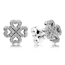 Подлинные 925 пробы серебряные серьги в форме паны, лепестки клевера, любовь, сережки-гвоздики с кристаллами для женщин, свадебный подарок, ювелирное изделие