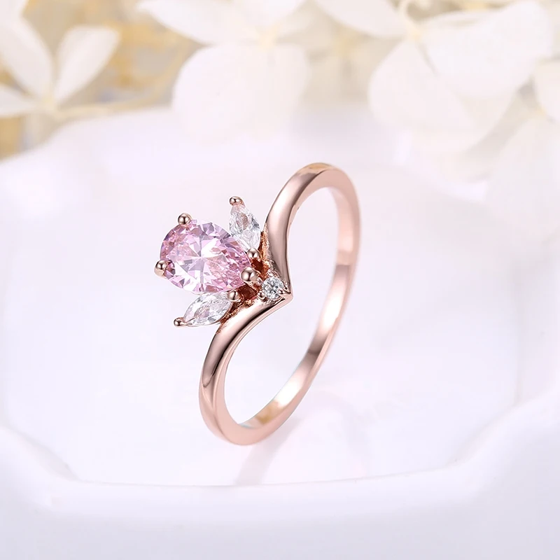 ANGELFRIGG Модные женские кольца из розового золота с кубическим цирконием AAA, Свадебные обручальные юбилейные Модные женские ювелирные изделия, подарок
