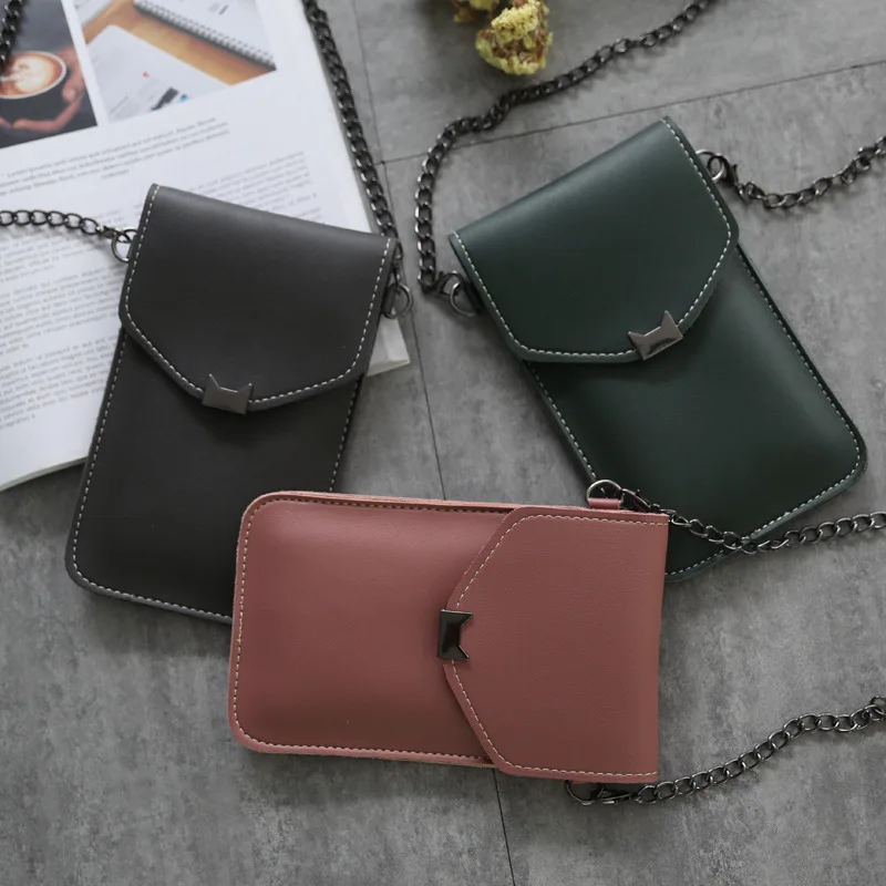 

Cat Ear Transparent Touch Screen Retro Simple Mobile Phone Bag 2019 Women Chain Messenger Bags Small Flap Bag Mini Shoulder Bag