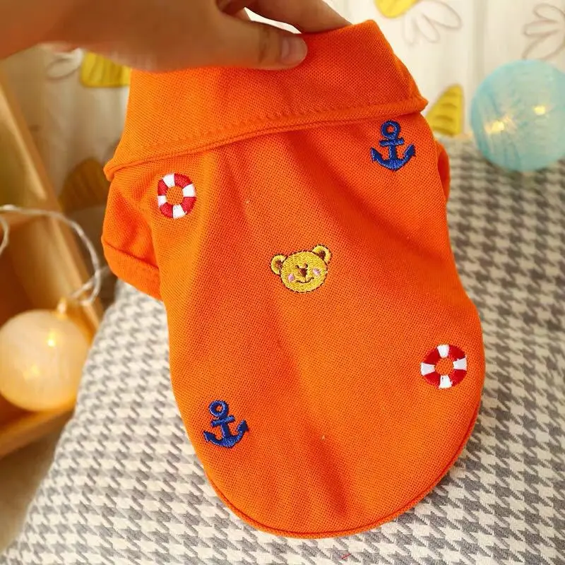 Pet Clothes Dog Thin Rainbow-colored Embroidery Polo Shirt Teddy Bichon Pomeranian Summer Small Vest