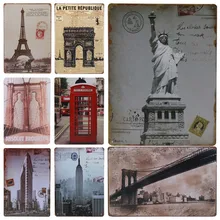 30X20 см автомобильные номерные знаки кафе декоративные таблички Лондонский автобус плакат Статуя Свободы Оловянная табличка из металла винтажное украшение H35