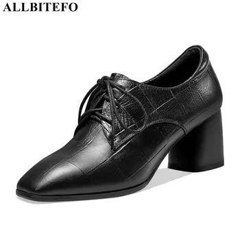 

ALLBITEFO SIZE 34-42 fashion leisure genuine leather women high heel shoes cow leather women heels shoes high heels work shoes