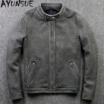 

AYUNSUE 2020 Genuine Cow Leather Jacket Men Short Spring Retro Cowhide Coat Motorcycle Men's Leather Jackets Real Leather 805