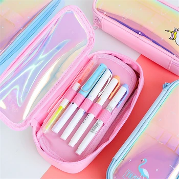 

Large Laser Pencil Case Unicorn Pink School Pencilcase for Girls Boys Pencil Box Kids Kawaii Zipper Pen Bag Stationery D40
