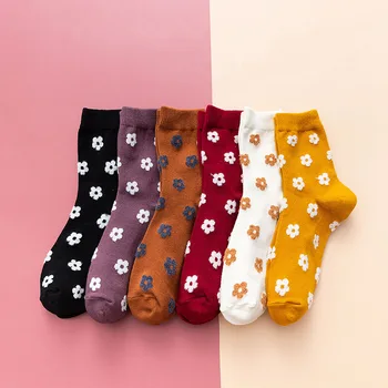 

Flowers Women Sock Cartoon Woman Socks Floral Colorful Womans Crew Casual Cotton Sox Girls Spring Summer Trendy Sweet Skarpetki