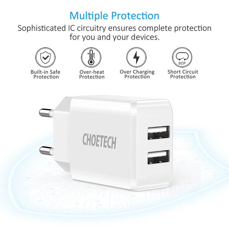 CHOETECH 5 В/2 а двухпортовое настенное зарядное устройство USB для iPhone 11 X XS 8 7, быстрое зарядное устройство для путешествий, адаптер для samsung S10 S9 S8, зарядное устройство для телефона