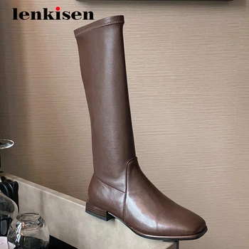 

Lenkisen Chelsea boots vintage classic colors superstar recommend square toe thick low heel zipper leisure knee-high boots L67