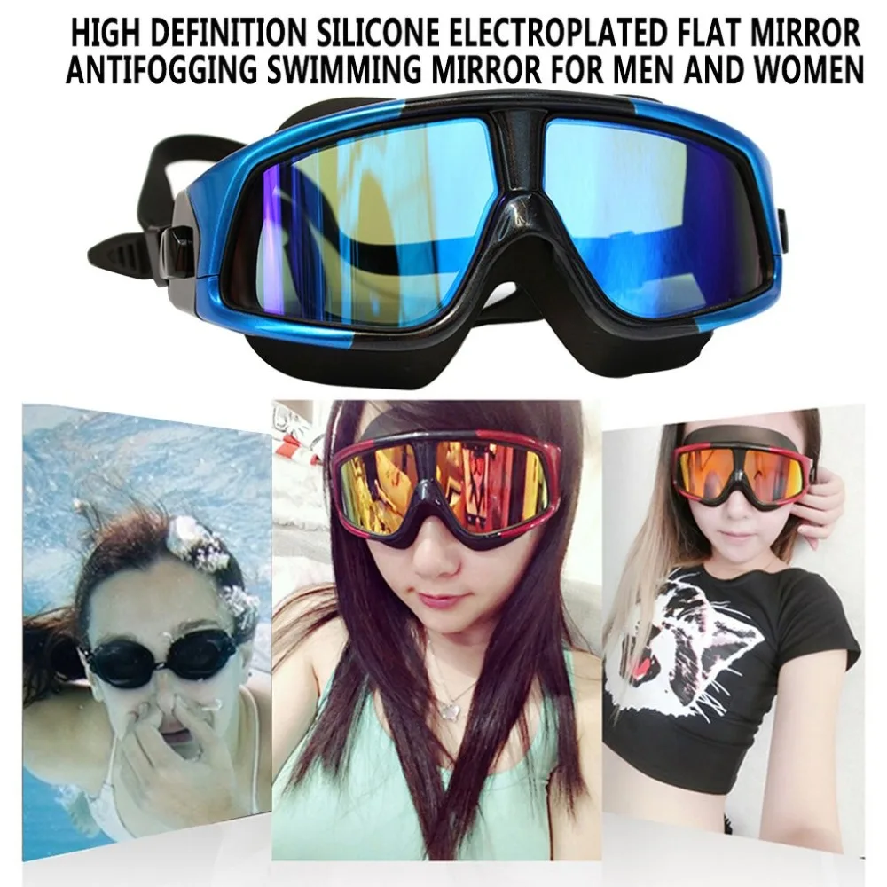 Adult Swimming Hd Anti-fog Goggles Super Large Frame Silicone Plating Flat Mirror Swimming Goggles Unisex
