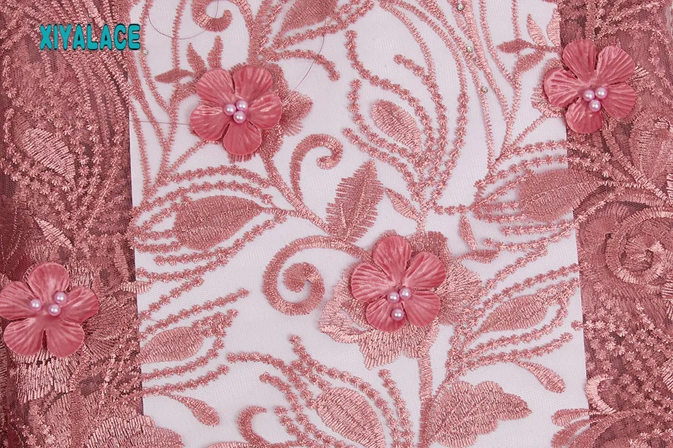 3D Laces High Quality, Beaded Nigerian Lace Fabric, Embroidery French Tulle Lace with Stones for Bridal YA2500B-4