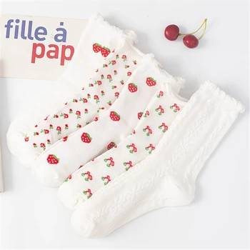 

Socks Women Ins Cute Sweet Strawberry Bubble Mouth Tube Socks Cherry Fruit Series Stockings Curled Socks Pile Socks Cotton