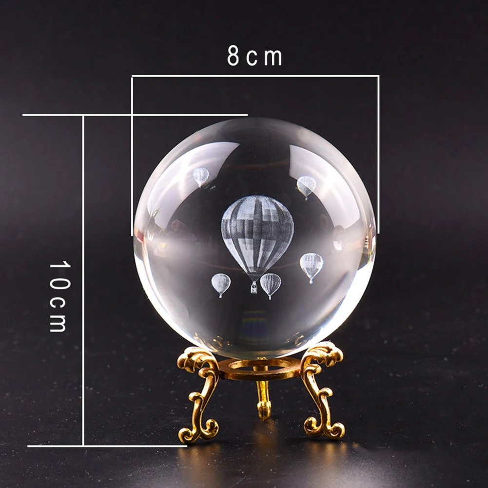 8cm Laser Hot Air Balloon 3D Fake Crystal Glass Ball Quartz FengShui Ornament Craft Travel Take Pictures Home Decorative Ball