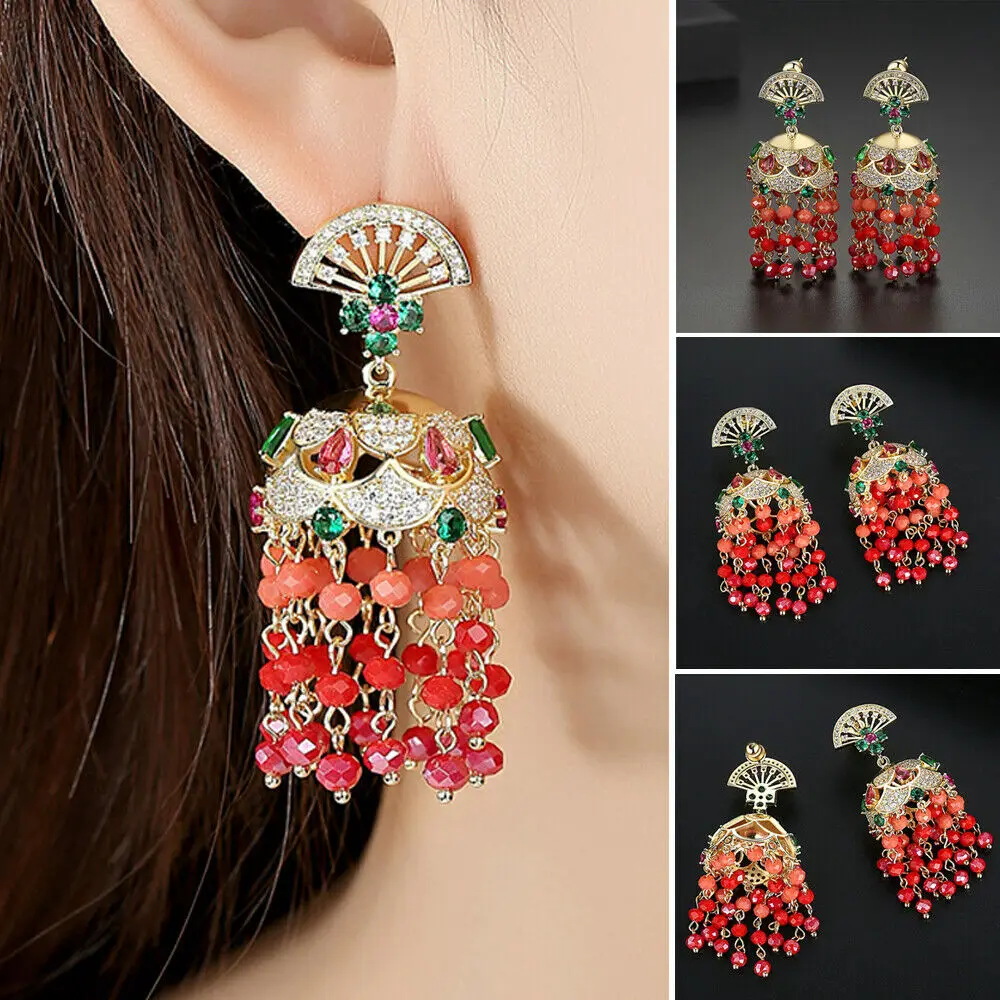 Индийские ювелирные изделия Jhumka бусины колокольчики висячие серьги с кисточками