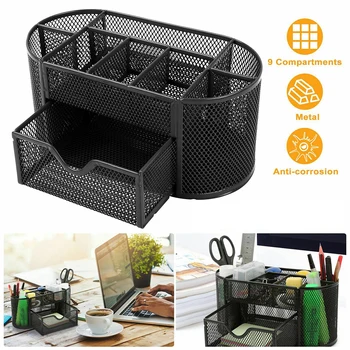 

Pencil Holder Office Desk Metal Mesh Square Nine Grid Pen Pot Cup Case Container Organiser Durable Pencil Case Desk Organizer #