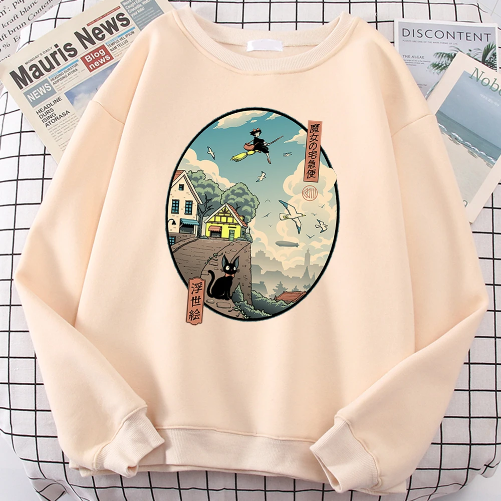 FREE SHIPPING Women Sweatshirt Kiki's Delivery Service Print Japan Cartoon JKP5870