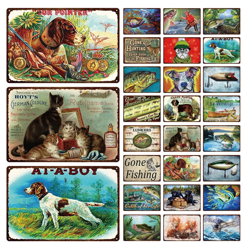 

Customizable Field Fishing Pond Animal Fish Natural Landscape Retro Anti-fading Decorative Plaque Tin Paint Metal Tin Sign