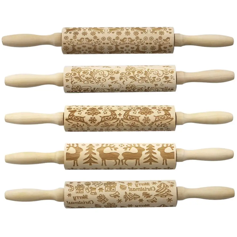 PATIMATE Christmas Wooden Rolling Pin Merry Christmas Decorations For Home Christmas Kitchen Pin 2019 Navidad Gift New Year 2020