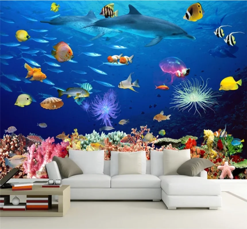 

Xuesu Custom wallpaper 8D waterproof wall cloth 3D undersea world children's room bedside background mural