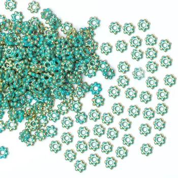 

1000Pcs Vintage Gold Green Flower Spacer Beads Caps Diy Round Metal Wheel Beads for Jewelry Making Accessories