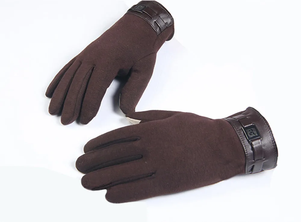 Зимние мужские перчатки для сенсорного экрана, полный палец, смартфон, сенсорный экран, кашемировые перчатки, варежки, ручная работа, классические, Luvas Mujer - Цвет: Brown
