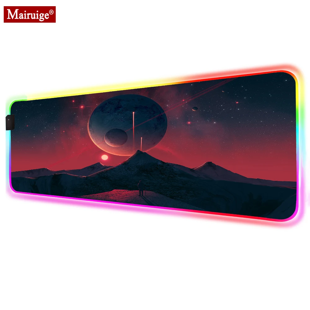 

Space Planet Sky Stars Mountain Landscape LED Mousepad RGB Glow Geme XXL Mouse Pad 900x400mmGamer Desk Mat for Laptop Table Pads