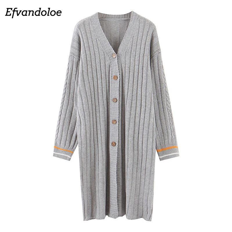 

Efvandoloe Autumn Long Sweater Women Cardigan kardigan fall 2019 Casual Knitted Sweaters